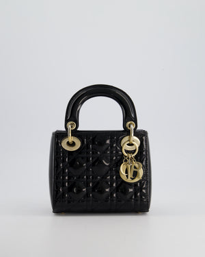 Christian Dior Mini Lady Dior Bag In Black Patent Leather and Champagne Gold Hardware RRP £4,200