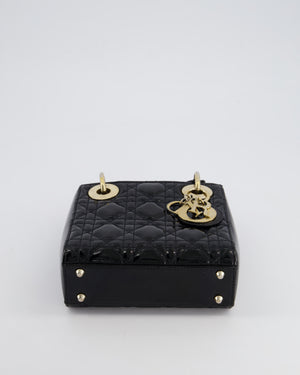 Christian Dior Mini Lady Dior Bag In Black Patent Leather and Champagne Gold Hardware RRP £4,200