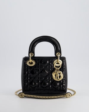 Christian Dior Mini Lady Dior Bag In Black Patent Leather and Champagne Gold Hardware RRP £4,200