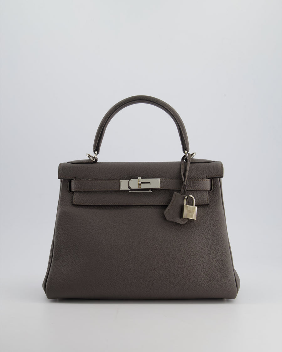 Hermès Kelly Retourne 28cm Bag in Gris Etain Togo Leather with Palladium Hardware