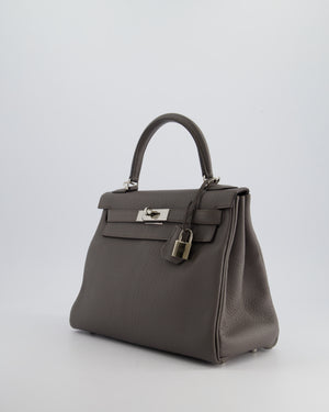 Hermès Kelly Retourne 28cm Bag in Gris Etain Togo Leather with Palladium Hardware