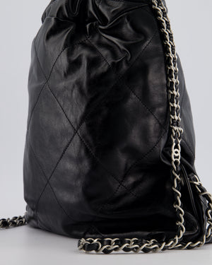 *FIRE PRICE* Chanel 22 Small Backpack Bag in Black Shiny Calfskin with Brushed Silver Hardware