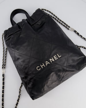 *FIRE PRICE* Chanel 22 Small Backpack Bag in Black Shiny Calfskin with Brushed Silver Hardware