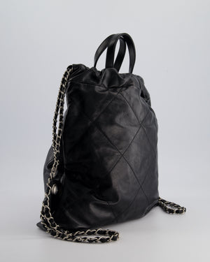 *FIRE PRICE* Chanel 22 Small Backpack Bag in Black Shiny Calfskin with Brushed Silver Hardware