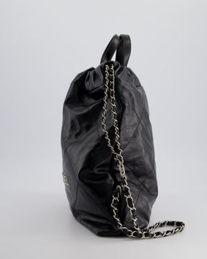 *FIRE PRICE* Chanel 22 Small Backpack Bag in Black Shiny Calfskin with Brushed Silver Hardware