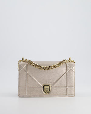 Christian Dior Small Silver Leather Diorama Bag with Champagne Gold Hardware