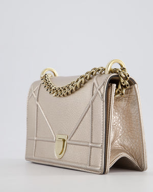 Christian Dior Small Silver Leather Diorama Bag with Champagne Gold Hardware