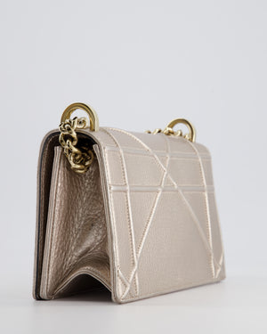 Christian Dior Small Silver Leather Diorama Bag with Champagne Gold Hardware