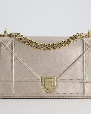 Christian Dior Small Silver Leather Diorama Bag with Champagne Gold Hardware