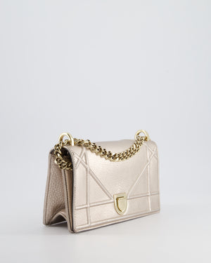 Christian Dior Small Silver Leather Diorama Bag with Champagne Gold Hardware