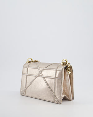 Christian Dior Small Silver Leather Diorama Bag with Champagne Gold Hardware