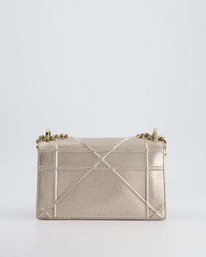 Christian Dior Small Silver Leather Diorama Bag with Champagne Gold Hardware