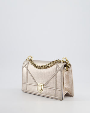 Christian Dior Small Silver Leather Diorama Bag with Champagne Gold Hardware