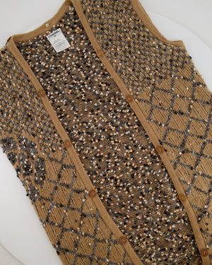 Chanel 01/A Brown Quilted Maxi Sleeveless Gilet Cardigan with Coco Logo Detail Size FR 40 (UK 12)