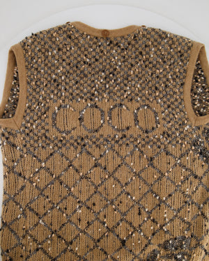 Chanel 01/A Brown Quilted Maxi Sleeveless Gilet Cardigan with Coco Logo Detail Size FR 40 (UK 12)