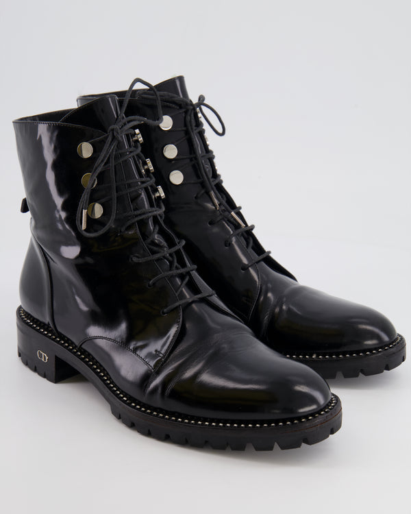 Christian Dior Black Patent Leather Ankle Boots with Studs and CD Logo Details Size EU 39