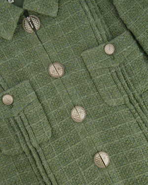 Chanel Pistachio Green Tweed Jacket with CC Silver Split Button Detail Size FR 44 (UK 12)