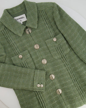 Chanel Pistachio Green Tweed Jacket with CC Silver Split Button Detail Size FR 44 (UK 12)