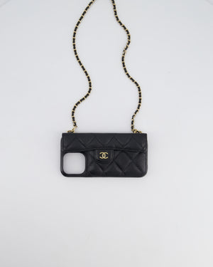 Chanel Black Caviar Cross-Body Phone Case with Champagne Gold Hardware For iPhone 15 Pro Max