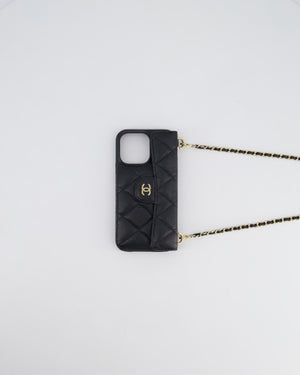 Chanel Black Caviar Cross-Body Phone Case with Champagne Gold Hardware For iPhone 15 Pro Max