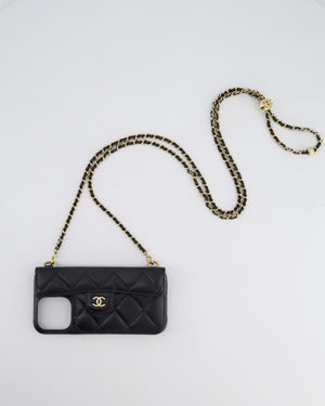 Chanel Black Caviar Cross-Body Phone Case with Champagne Gold Hardware For iPhone 15 Pro Max