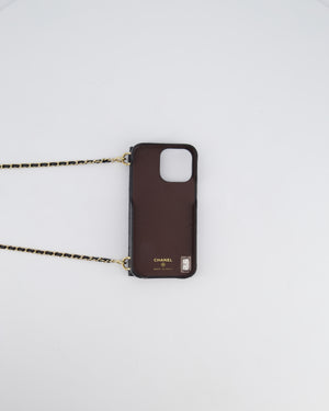 Chanel Black Caviar Cross-Body Phone Case with Champagne Gold Hardware For iPhone 15 Pro Max