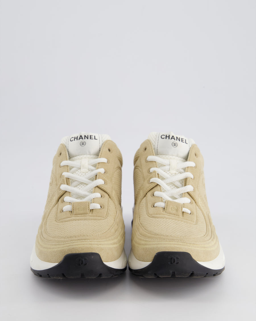 Chanel Beige Suede Sneakers With CC Logo Detail Size EU 41.5