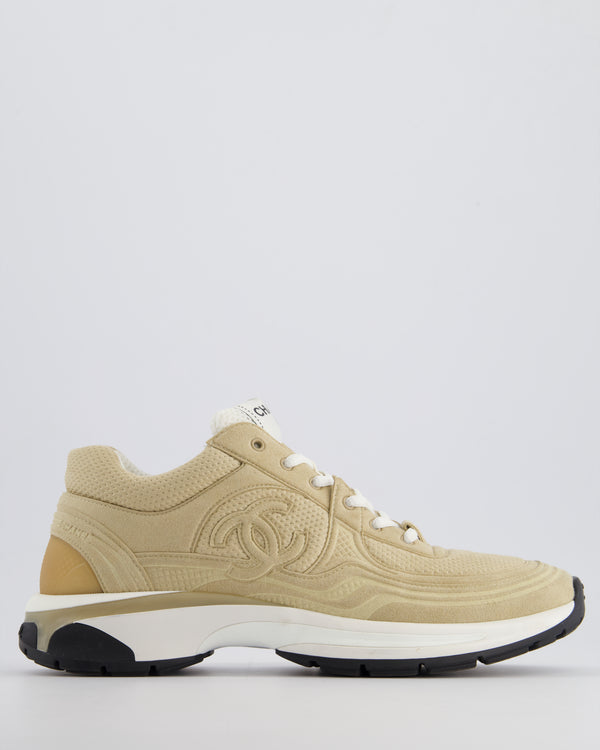 Chanel Beige Suede Sneakers With CC Logo Detail Size EU 41.5