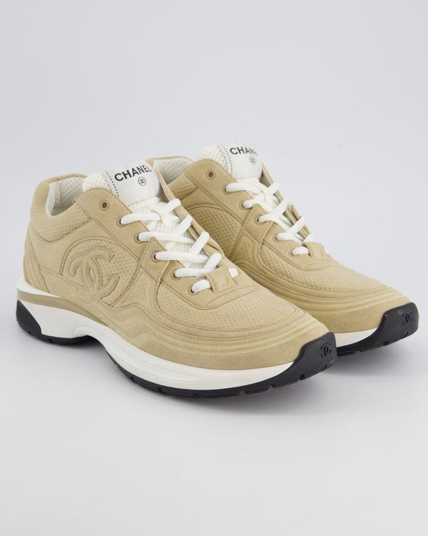 Chanel Beige Suede Sneakers With CC Logo Detail Size EU 41.5