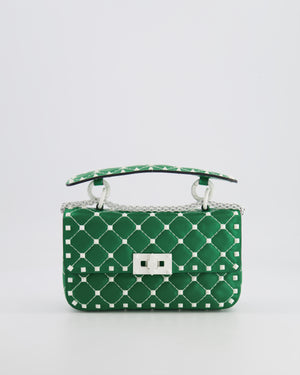 Valentino Green and White Leather Rockstud Spike Small Top Handle Bag with Chain RRP £1,950