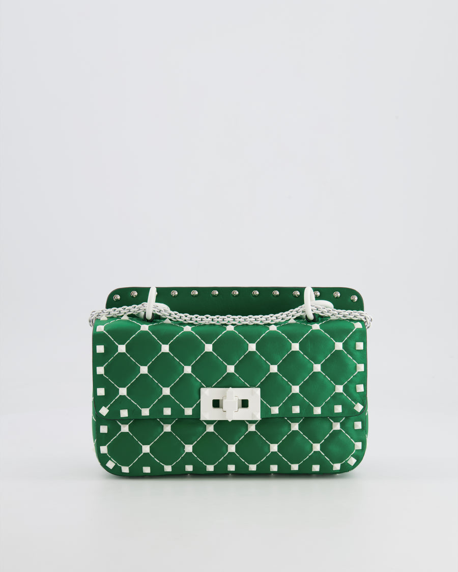 Valentino Green and White Leather Rockstud Spike Small Top Handle Bag with Chain RRP £1,950