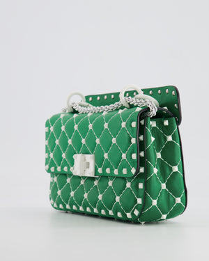 Valentino Green and White Leather Rockstud Spike Small Top Handle Bag with Chain RRP £1,950