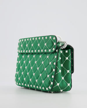 Valentino Green and White Leather Rockstud Spike Small Top Handle Bag with Chain RRP £1,950