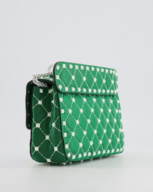 Valentino Green and White Leather Rockstud Spike Small Top Handle Bag with Chain RRP £1,950