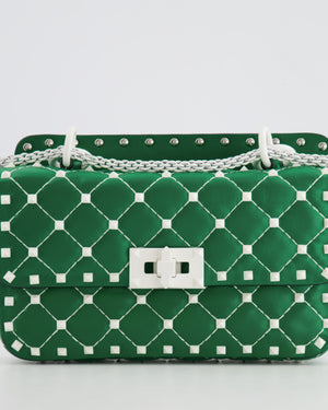 Valentino Green and White Leather Rockstud Spike Small Top Handle Bag with Chain RRP £1,950