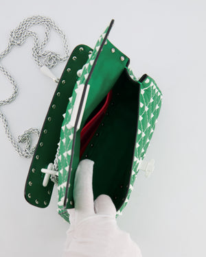 Valentino Green and White Leather Rockstud Spike Small Top Handle Bag with Chain RRP £1,950