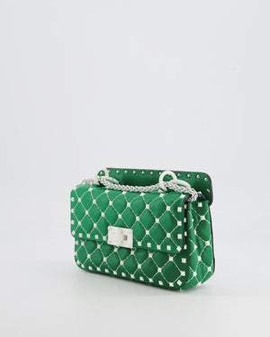 Valentino Green and White Leather Rockstud Spike Small Top Handle Bag with Chain RRP £1,950