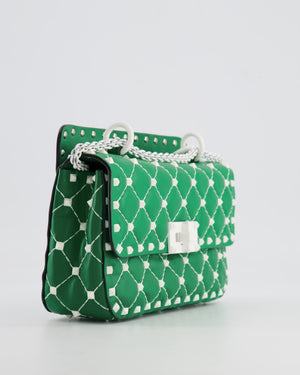 Valentino Green and White Leather Rockstud Spike Small Top Handle Bag with Chain RRP £1,950