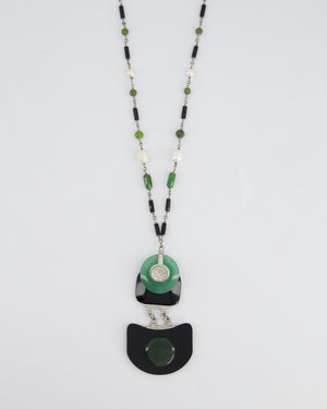 Chanel AW/09 Art Deco Jade, Crystal and Pearl Resin Pendant Necklace