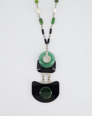 Chanel AW/09 Art Deco Jade, Crystal and Pearl Resin Pendant Necklace