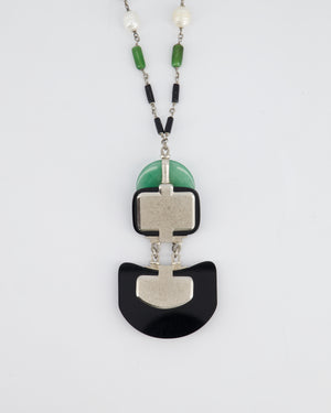 Chanel AW/09 Art Deco Jade, Crystal and Pearl Resin Pendant Necklace