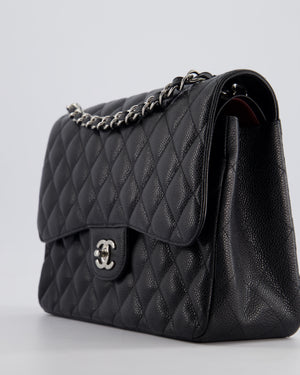 Chanel Black Jumbo Classic Double Flap Bag in Caviar Leather with Silver Hardware