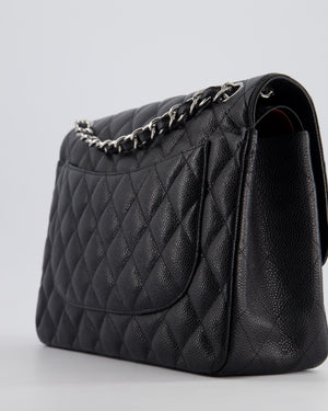 Chanel Black Jumbo Classic Double Flap Bag in Caviar Leather with Silver Hardware