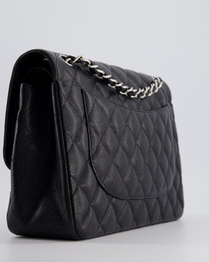 Chanel Black Jumbo Classic Double Flap Bag in Caviar Leather with Silver Hardware