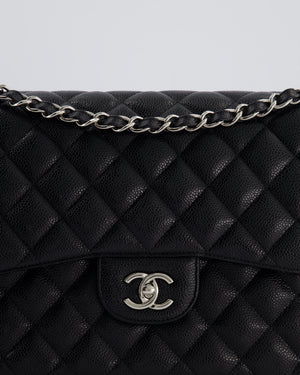 Chanel Black Jumbo Classic Double Flap Bag in Caviar Leather with Silver Hardware