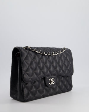 Chanel Black Jumbo Classic Double Flap Bag in Caviar Leather with Silver Hardware