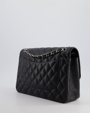 Chanel Black Jumbo Classic Double Flap Bag in Caviar Leather with Silver Hardware