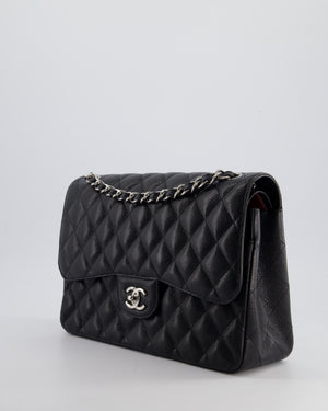 Chanel Black Jumbo Classic Double Flap Bag in Caviar Leather with Silver Hardware