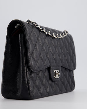 Chanel Black Jumbo Classic Double Flap Bag in Caviar Leather with Silver Hardware