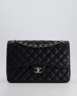 Chanel Black Jumbo Classic Double Flap Bag in Caviar Leather with Silver Hardware